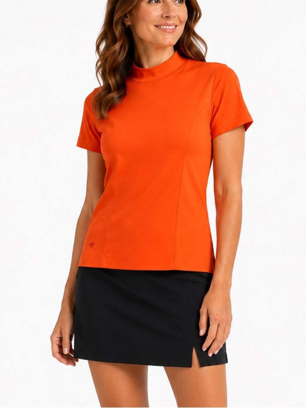 Kate Lord Orange Mock Neck Short Sleeve Golf Top Size Medium Cotton Stretch